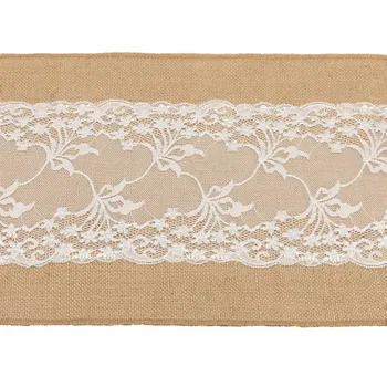 

Hot Sale Table Decoration Burlap Table Runner Wedding Wide Flower Lace Natural Rustic Wintage Decor Table Runner Home Textile