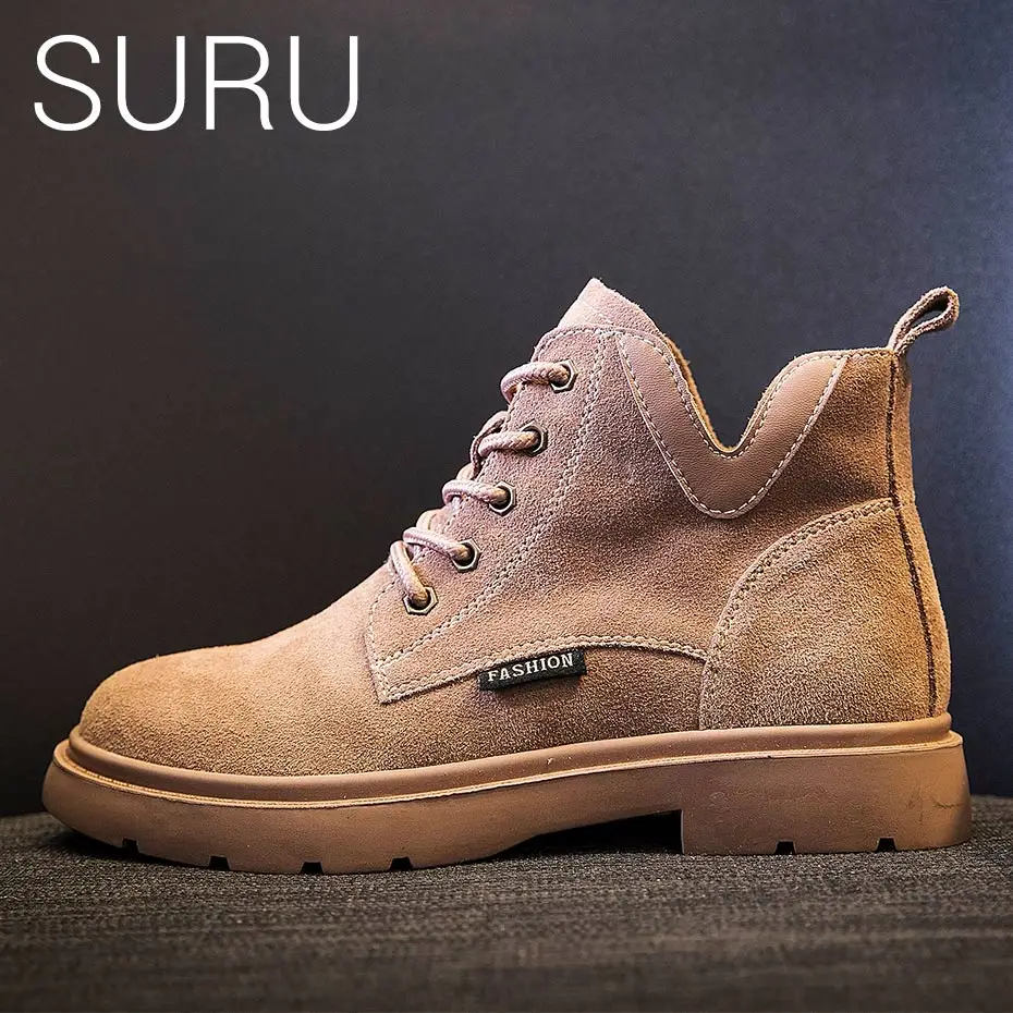 

SURU V Cut Suede Vulcanize Shoes Women Lace Up Flats Sneakers Shoes
