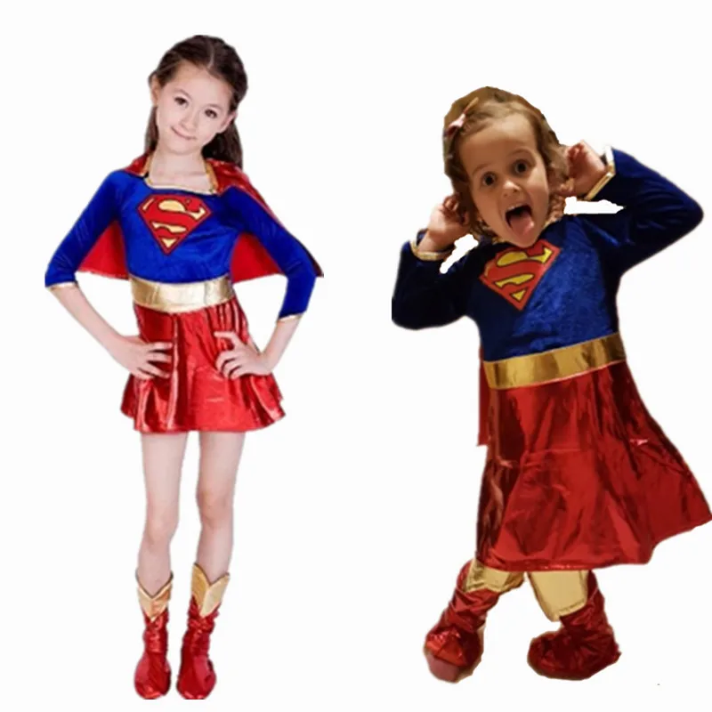 

Girls Supergirl Costume Superman Cosplay Birthday Halloween Super Girl Fancy Party Dress