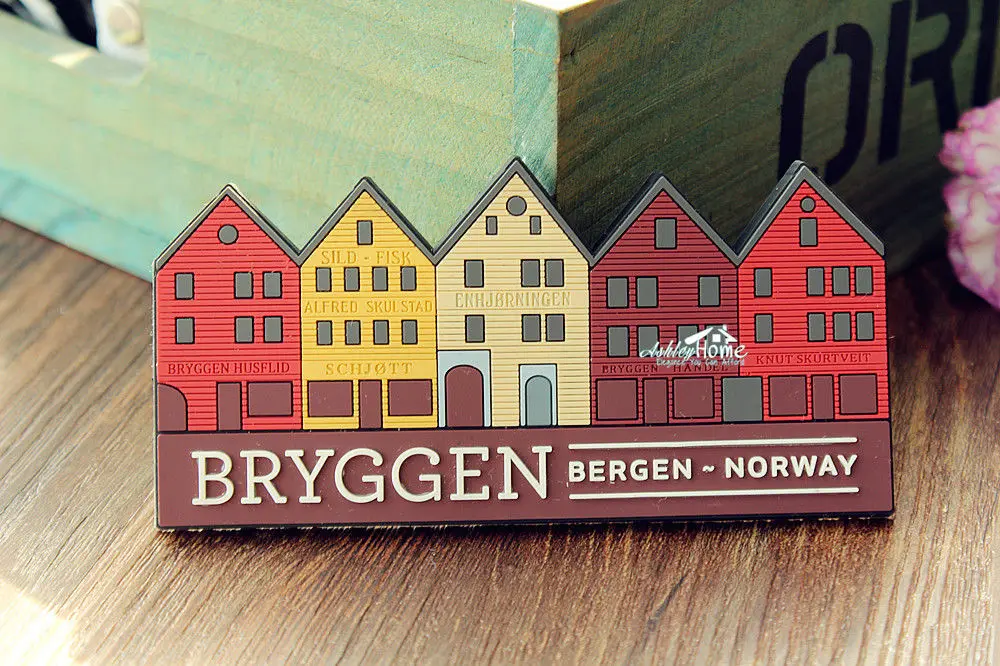 Bryggen Bergen Norway ТУРИСТИЧЕСКИЙ СУВЕНИР 3D резиновый магнит на холодильник