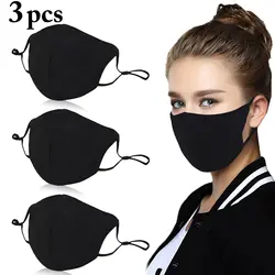 3 шт. черная двухслойная хлопковая маска для губ анти-дым, пыль моющаяся многоразовая двухслойная Пылезащитная зимняя теплая маска