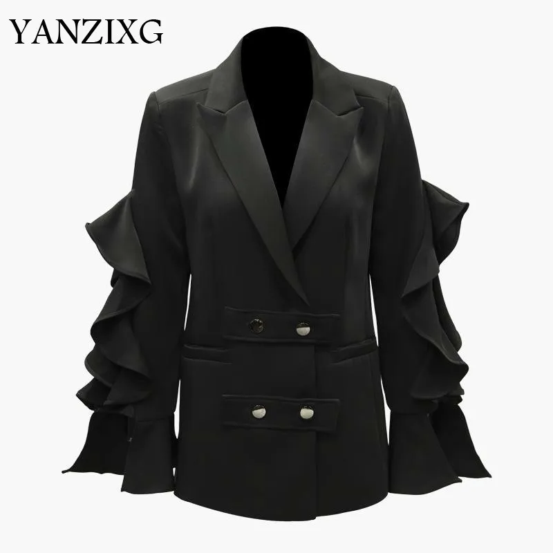 Women Blazer Lotus Leaf Longsleeves Ladies Blazer Jacket Double Breasted Blazer Women Tops Suit Coat Womens Jacket Z048
