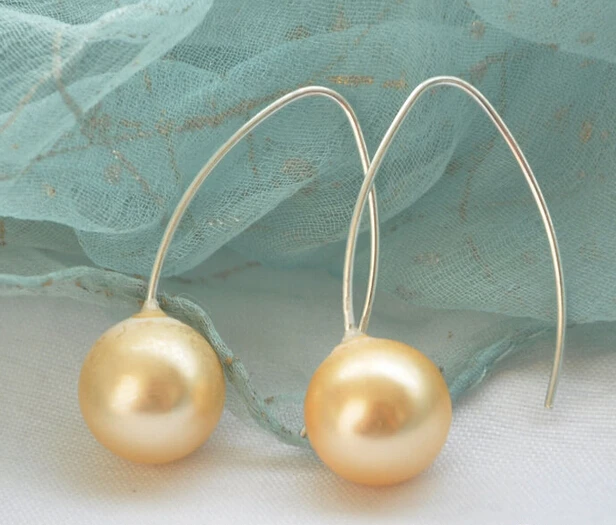 

free shipping 12290 golden round shell pearl dangle earring