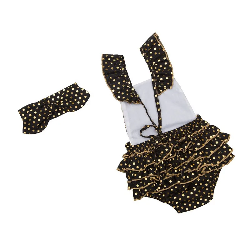 Infant Gold Polka Dot Ruffle Rompers (13)