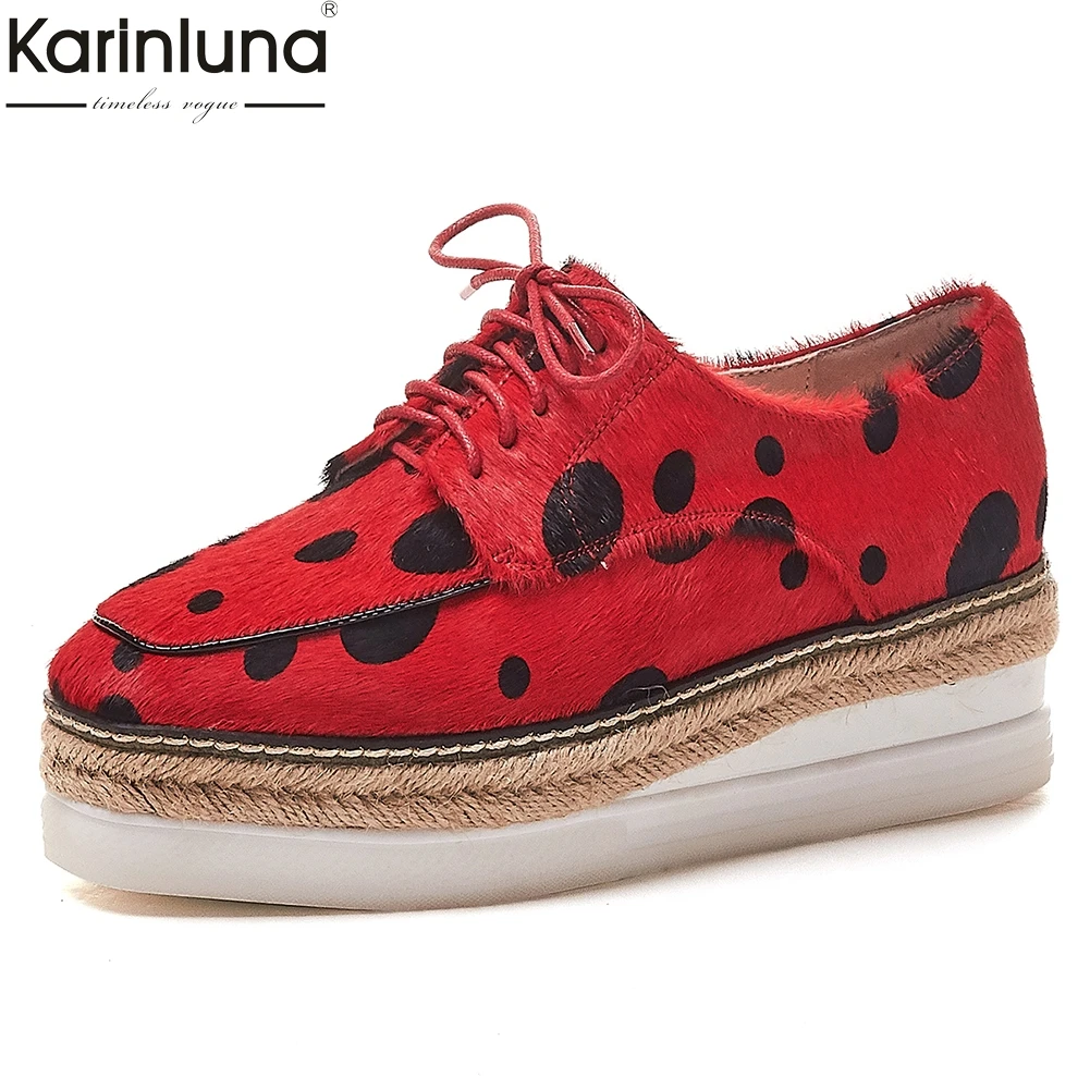

Ploka Dot Top Quality Horsehair Flats woman Flat Platform Sheepskin Insole shoes woman Comfortable Shoes women