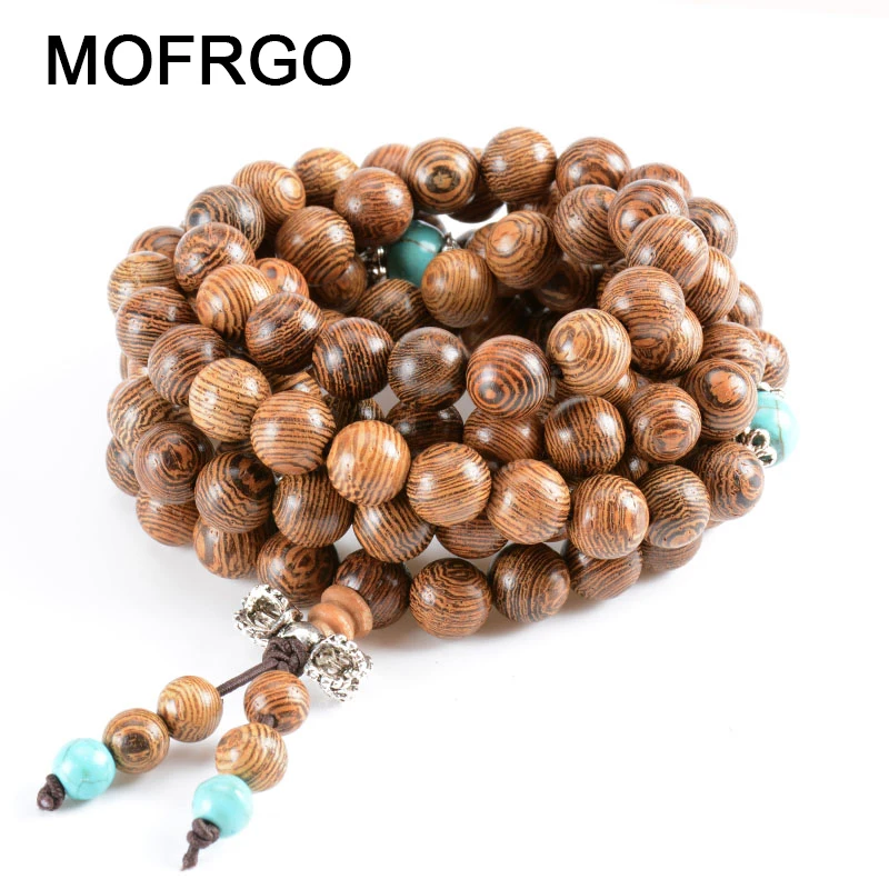 

MOFRGO 8mm Wood Mala Buddha Beads Bracelet Men Natural Wooden Chakra With Stone Chinese Style Meditation Bracelets For Women