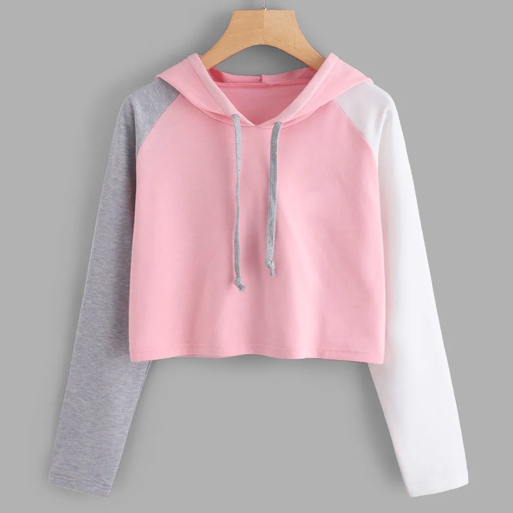 Feitong Pink Streetwear for Girl Hoodie Crop Top Pullover Female Women ...