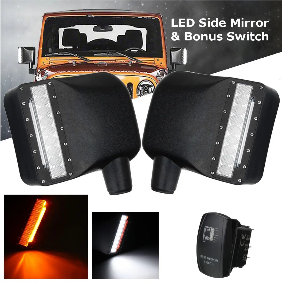 

LED Side Mirror Housing Turn Signal Lights+Switch For Jeep -Wrangler JK 07-16