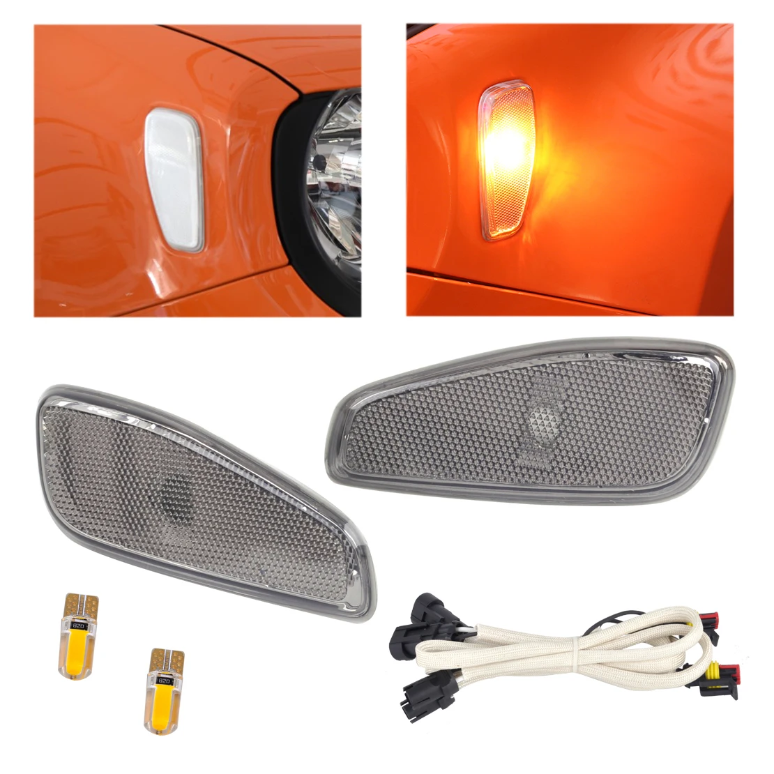 

CITALL 2PCS Side Marker Lamp Covers with LED Light Cable 68256050AA 68256049AA Fit for Jeep Renegade 2015 2016 Only LHD
