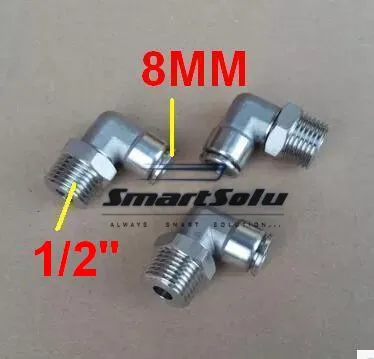 

Free shipping 10pcs/lot 8MM Tube Size 1/2" Thread stainless steel pipe elbow pneumatic fittings