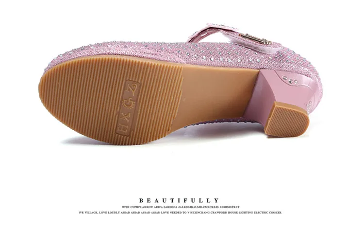 Cristal de Diamante Sapatos de Dança de Flores Infantis de Alta-salto Sapatos de Couro Meninas Sandálias Alto Sapatos Princesa Crianças 18 Mamãe e Bebê