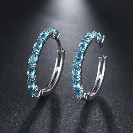 EMMAYA, серебряные большие серьги, мощеные, Роскошные, AAA, кубический цирконий, модные женские серьги с круглой петлей, CZ - Окраска металла: light blue