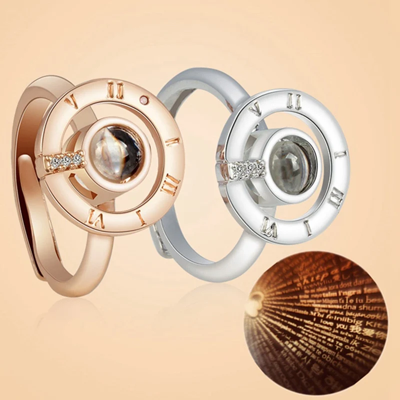 

2019 Charm Projection I Love You 100 Language Rings For Women Girls Silver Rose Gold Ring Fashion Lover Gifts Wedding Jewelry
