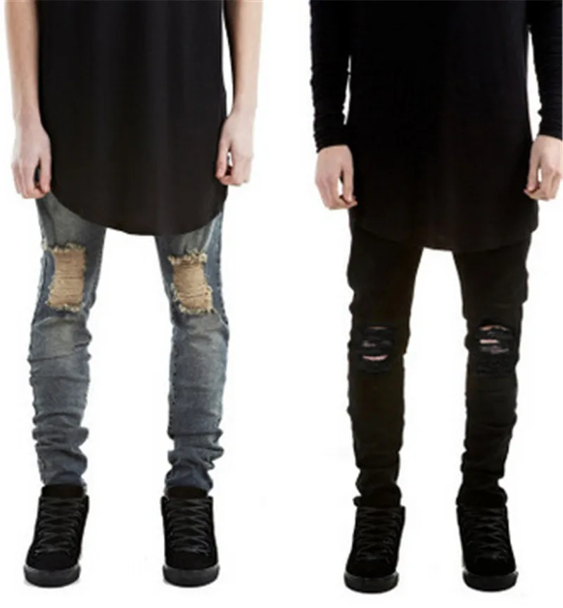 2016 new men s skinny black jeans Slim stretch torn hip hop fashion men s casual