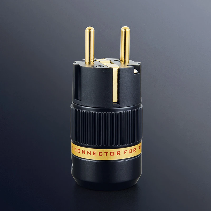 

Free shipping one Piece Viborg VE501G 99.999% Pure Copper Gold Plated EU Schuko Power Plug for DIY Hifi Electrical Power Cable