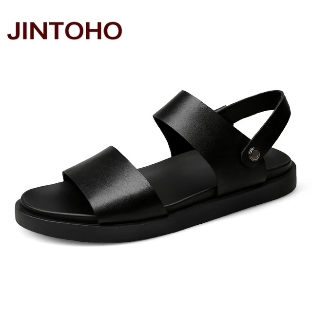 mens leather sandals black
