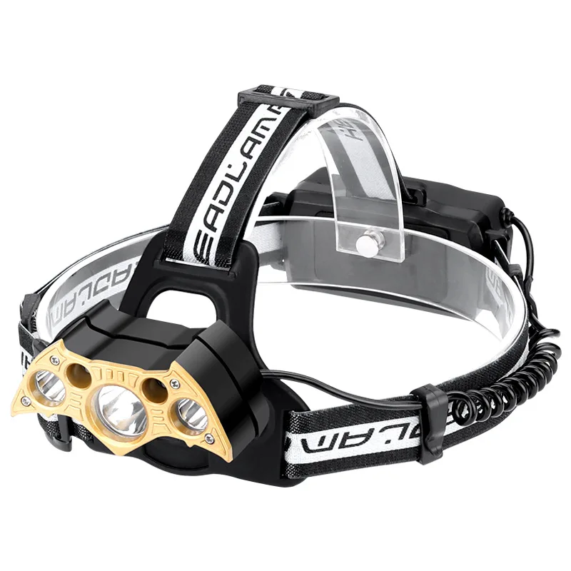 

New Outdoor Strong Lighting 5 Head Lamp LED High Power 3T6 Lithium Battery USB Charging Night Fishing Lamp