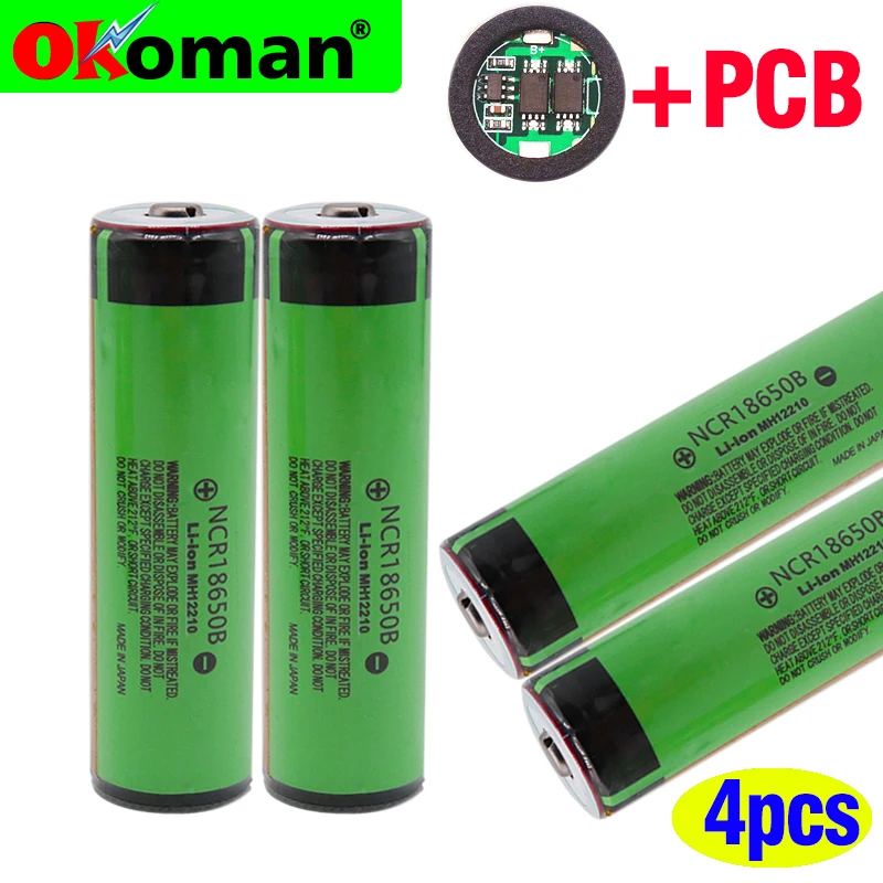 

100% NCR18650B 3.7V 18650 Battery 3400mAh Rechargeable Battery lityum polimer for Flashlight with Protection (PCB)