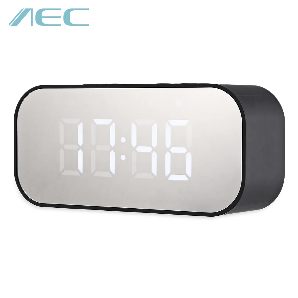 Aec Bt501 Portable Mirror Desk Clock Wireless Bluetooth Stereo Speaker