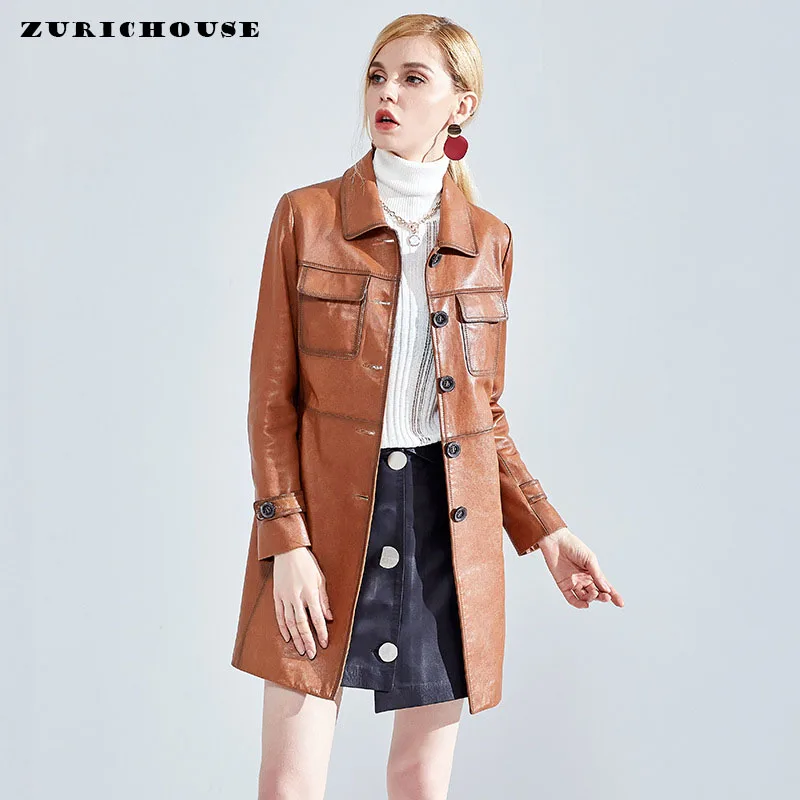 

High Fashion Brand Genuine Leather Trench Coat Women Spring Long Jacket 2019 New Collection OL Ladies 100% Real Sheepskin Jacket