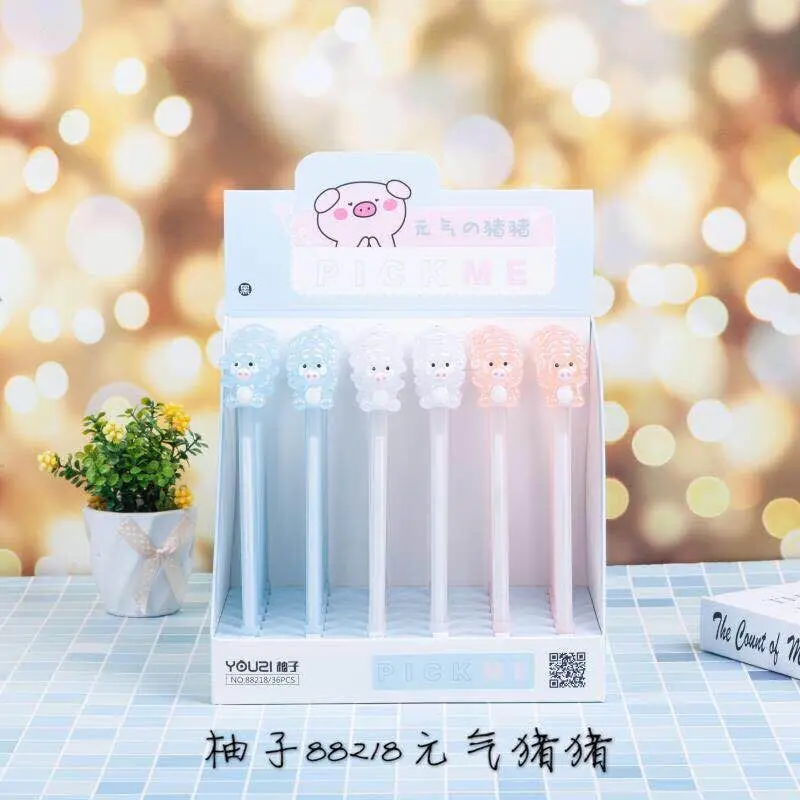 

36 Pcs Gel Pens Cartoon Kawaii Pig Animals Black Colored Gel-inkpens for Writing Cute Stationery Office School Supplies 0.5mm