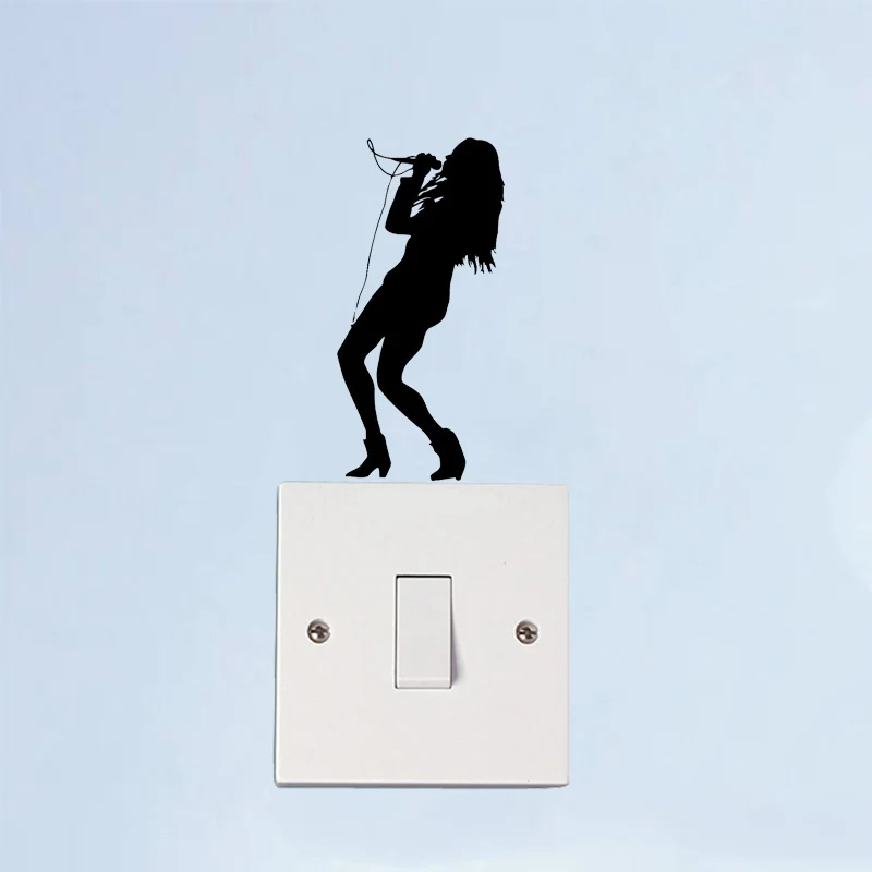

Girl Singer Microphone Music Vinyl Wall Decals Light Switch Stickers 5WS1283