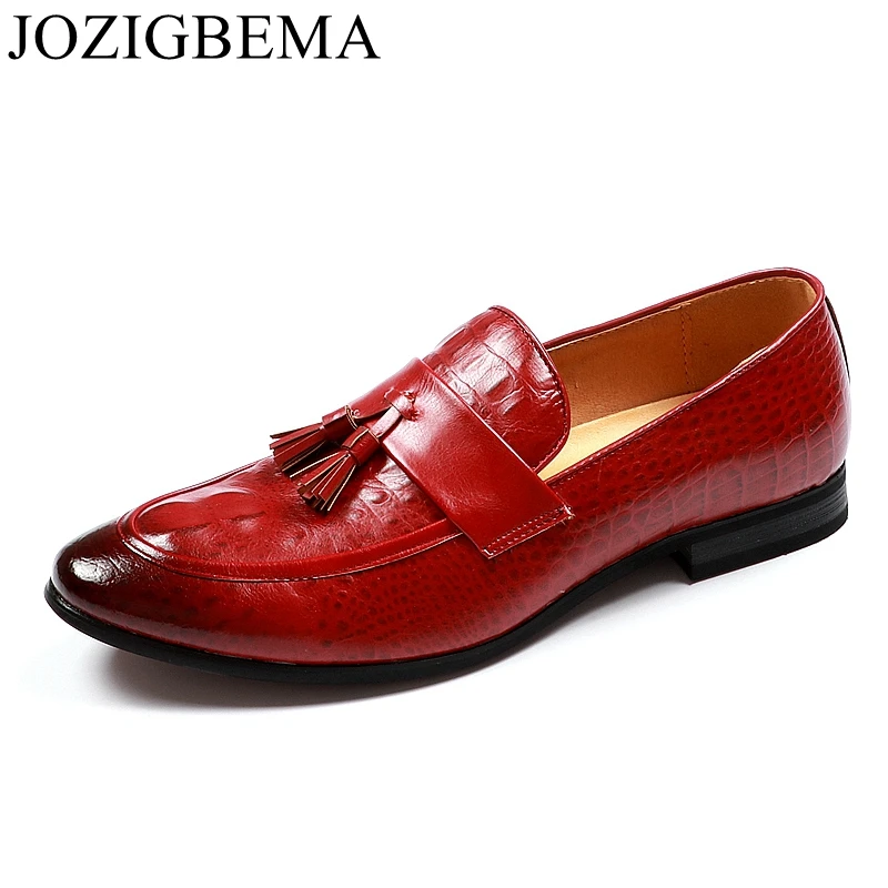 

JOZIGBEMA men luxury wedding party dress crocodile grain Tassels PU leather shoes print teenage oxfords shoe breathable zapatos