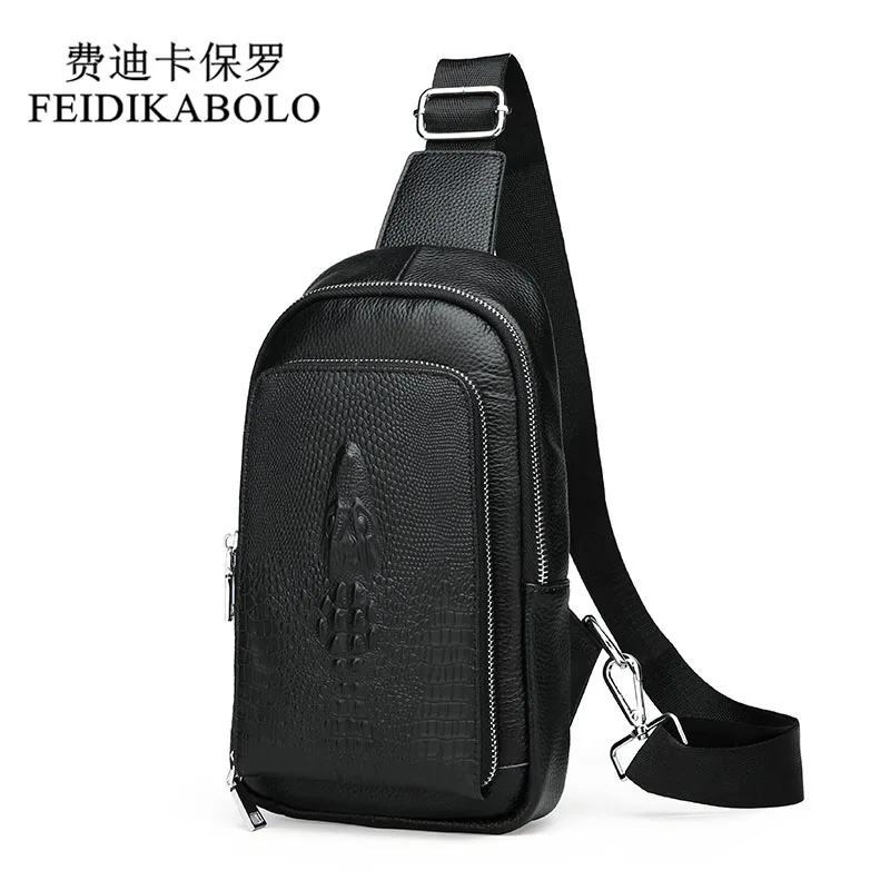 

FEIDIKABOLO Fashion Genuine Leather Men Chest Pack Single Shoulder Strap Back Bag Crossbody Bags for Men Messenger Chest Bag Man