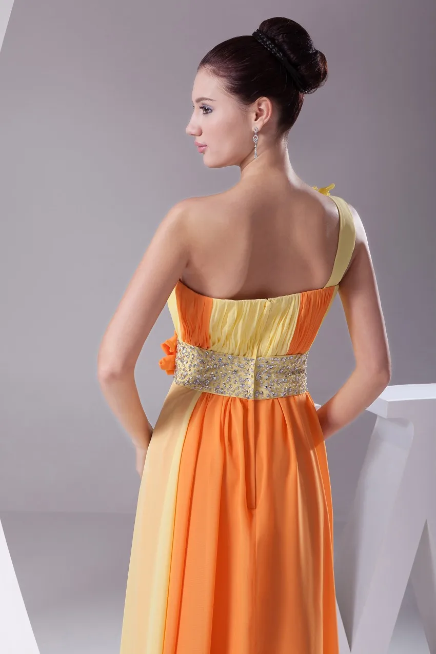 2019 новый дизайн желтое и оранжевое шифоновое ТРАПЕЦИЕВИДНОЕ длинное выпускное платье с цветами нарядное торжественное платье