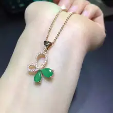 Натуральный изумруд кулон S925 Серебряный натуральный драгоценный камень кулон Цепочки и ожерелья Модные Украшенные бантом-бабочкой, с бантиком, Женская Вечерние ювелирные изделия для девушек