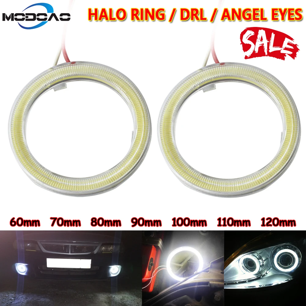 

2pcs Universal COB Halo Ring Headlight Lamp DRL 12V Car LED White light Angel Eyes Light 60MM 70MM 80MM 90MM 100MM 110MM 120MM