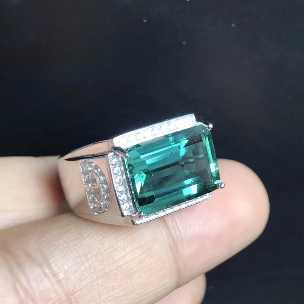 Натуральное кольцо с зеленым кристаллом, мужское кольцо, красивая атмосфера, 925 серебро, красивый эффект, в натуральной съемке