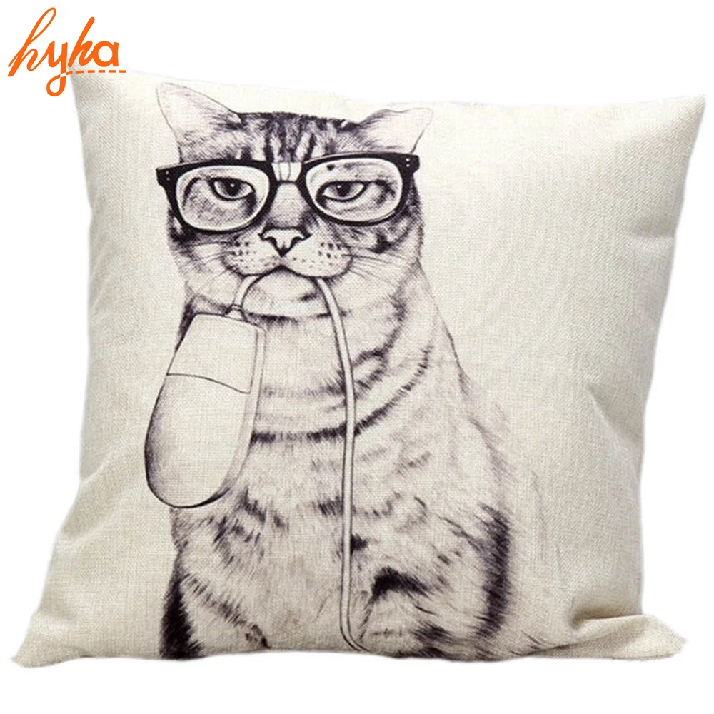 Cat Series Cushion Throw Pillow Cotton Linen Funny Cat Dog Cushion Sofa