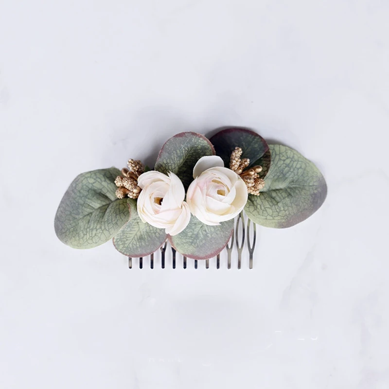 Трендовая зелень цветок расческа для волос цветочный женский головной убор для свадебной церемонии аксессуары для невесты - Окраска металла: Hair Comb
