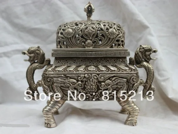 

bi00516 Chinese Folk Culture HandMade Silver Bronze statue statue dragon incense burner