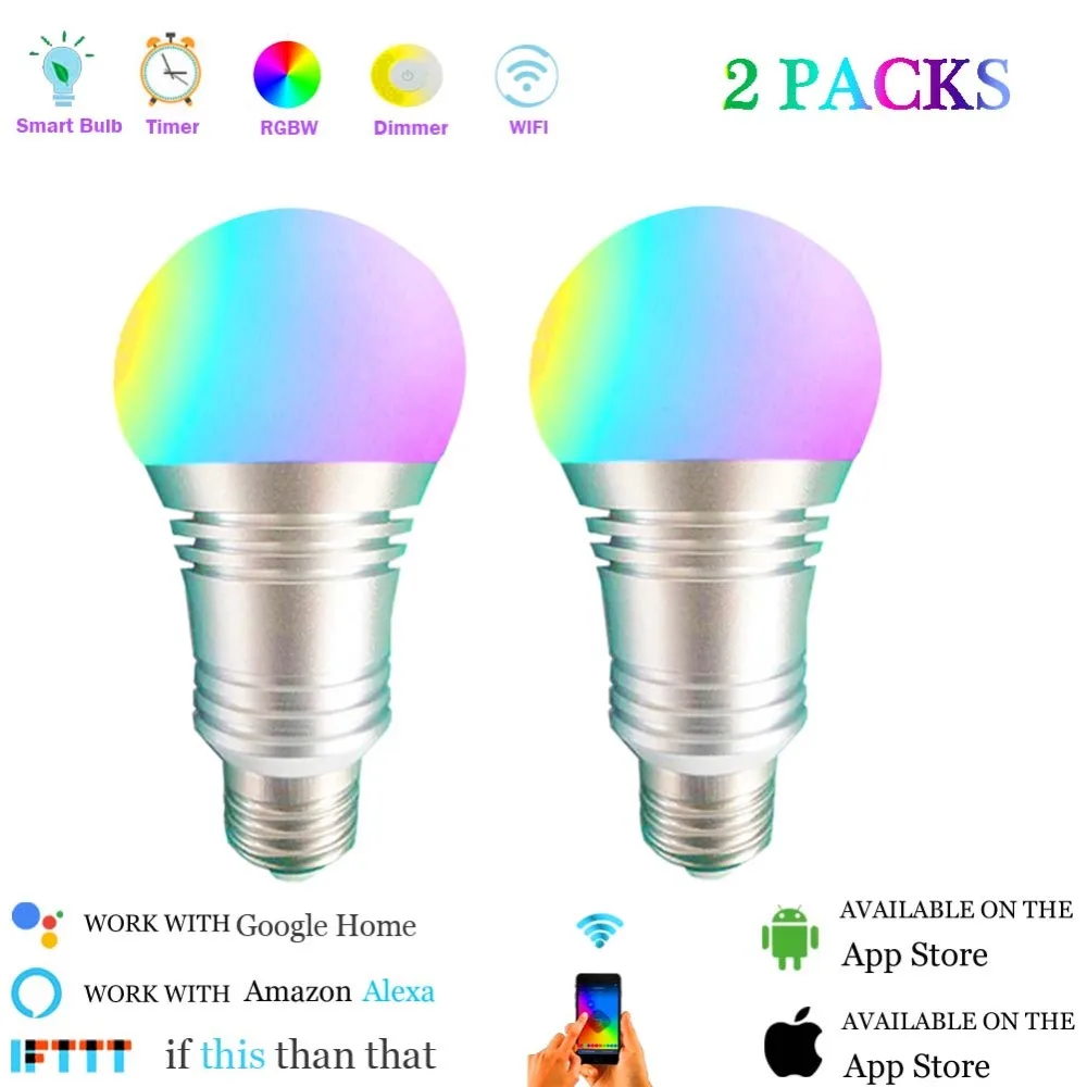 

Smart WiFi LED Light Bulb E27,Dimmable Smart Bulbs 7W,RGBW Smart Bulb,60W Equivalent,Work with Alexa,Google Home (2Pack)