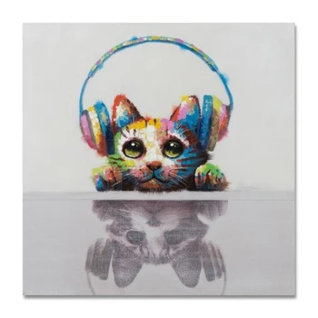 

Hand Painted Pop Bulldog Acrylic Rectangle Multi Color Chats Wall Art Modern Abstract Wall Decor for Living Room Bedroom