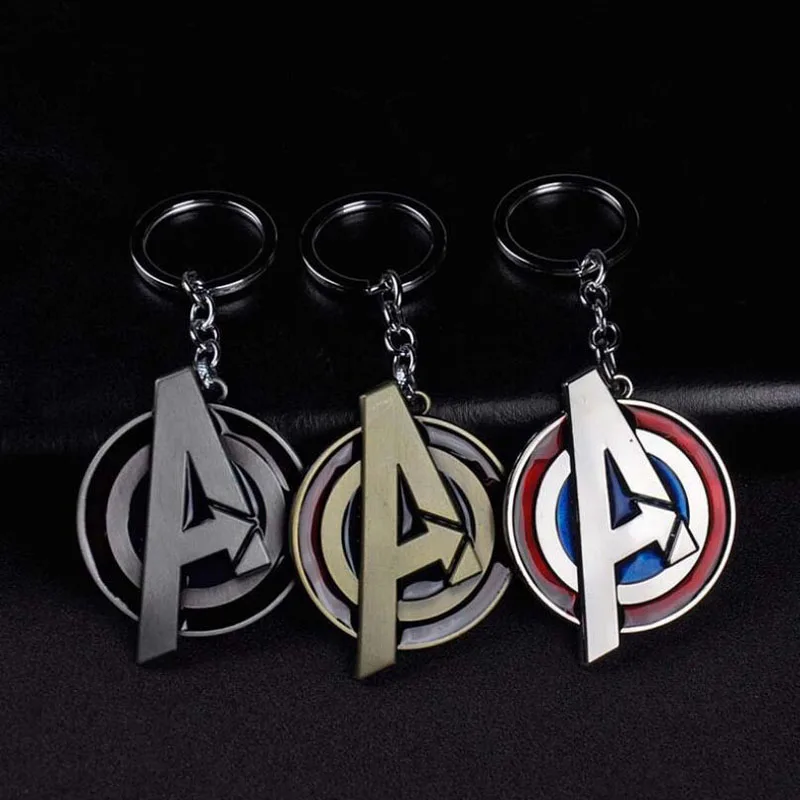 

10pcs/lot Trendy Jewelry Keychain Marvel Comics Superhero Captain America A Logo The Avengers Key Ring for Men Accessories