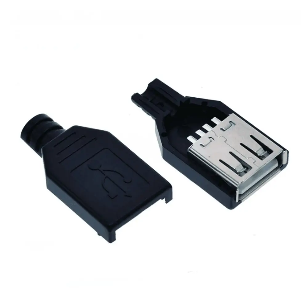 5 штук в наборе USB 2,0 Тип A входящий штекер муфтовый стыковочный USB 4 Pin разъем с черной Пластик крышка Тип-который нужно собрать своими руками Наборы