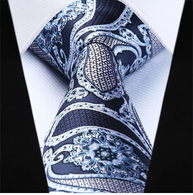 Тканые Для мужчин галстук темно-сине-белые черный Пейсли галстук платок Набор # TP943Y8S вечерние свадебные классические платок галстук