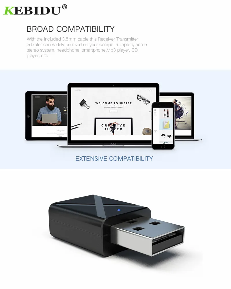 KEBIDU USB беспроводной приемник передатчики Bluetooth V5.0 аудио музыка стерео адаптер ключ для ТВ ПК Bluetooth динамик наушники