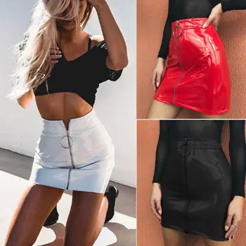 

High Street Sexy Slim Pencil Skirt Women Fashion High Waist Zipper Stretch Short Pencil Bodycon Mini Skirt White
