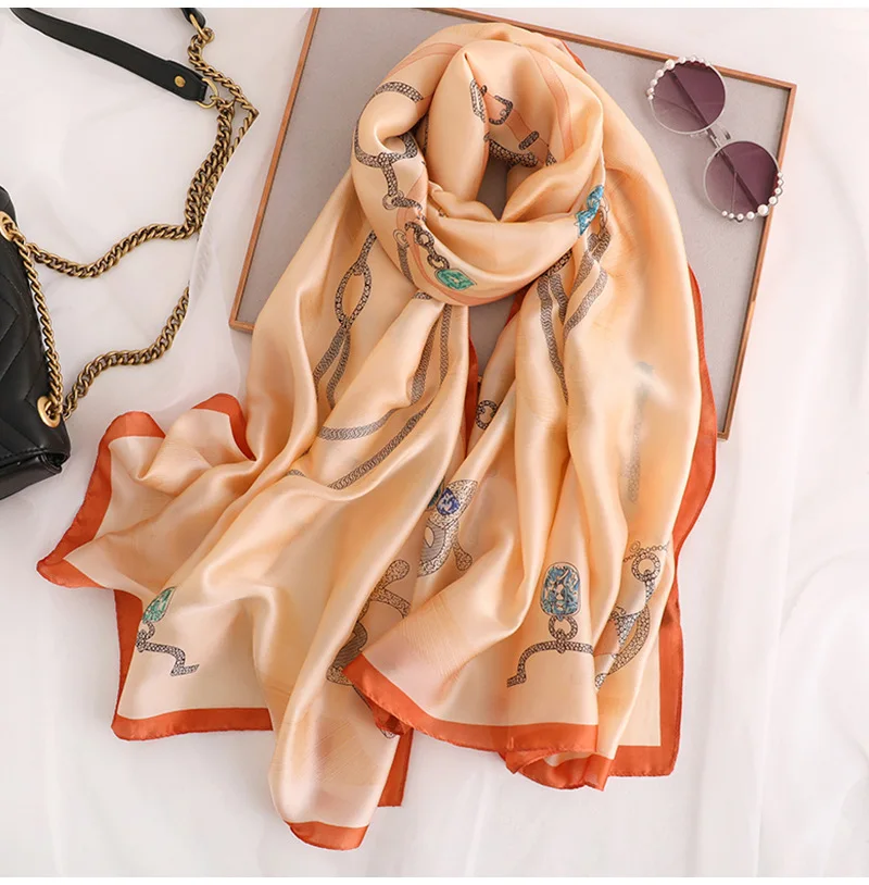 Новинка, шелковый шарф, женский модный шарф с принтом, шаль и накидка, высокое качество, бандана, большой пашмин, женский зимний шарф, хиджаб - Цвет: fs402 beige yellow