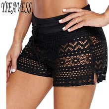Купальники размера плюс, кружевные шорты, низ из двух частей, Раздельный купальник, бикини, черные купальные брюки, женские пляжные спортивные шорты