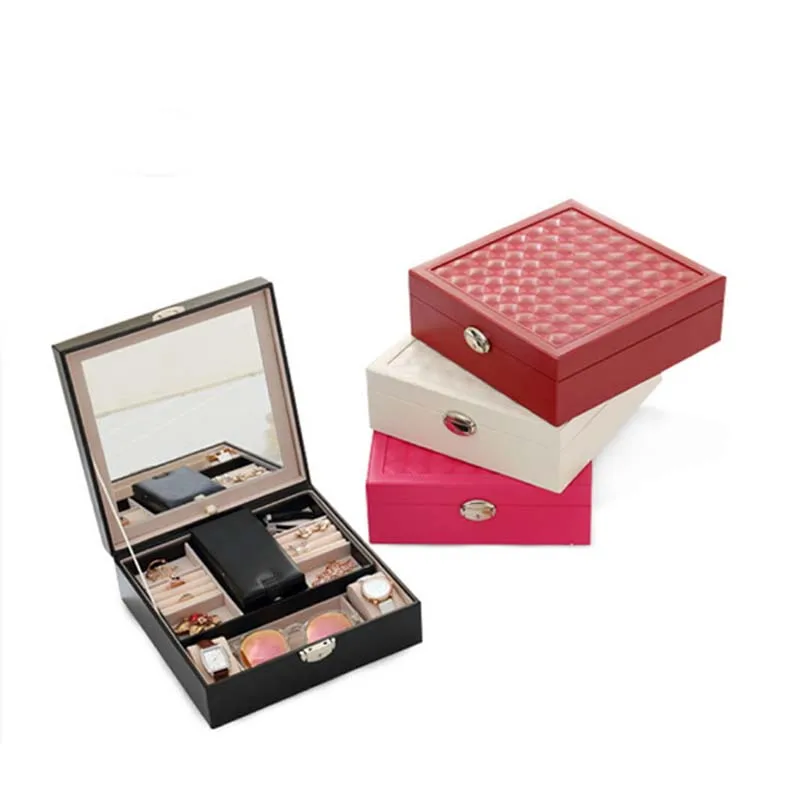 

Braided Pattern Necklace Jewelry Packaging Multifunction Organizer carrying Case Portable Travel jewelry box black with Mirror