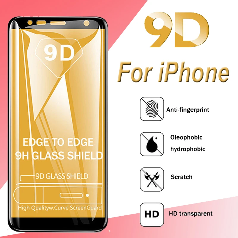 

10pcs 9D Full Cover Tempered Glass For iPhone 11 Pro Max XS XR X 8 7 6 6S Plus Protective Film Anti-Scratch Screen Protetcor