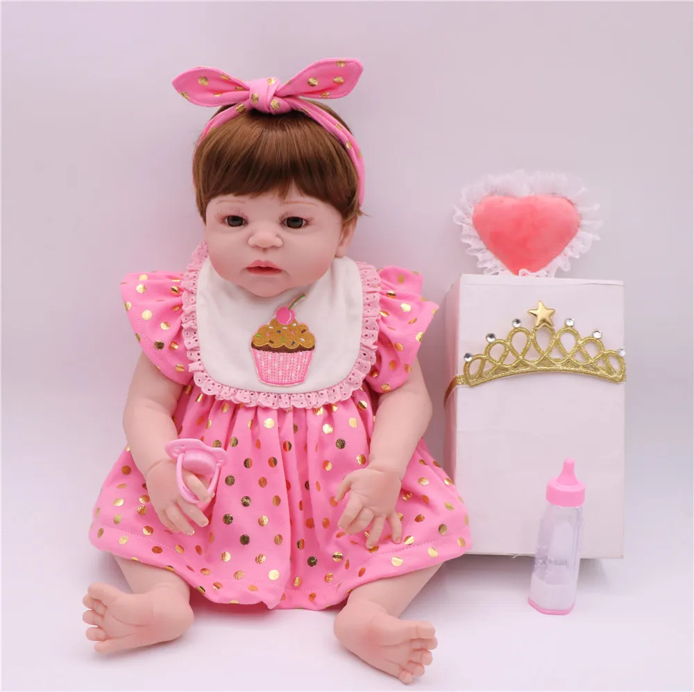 

55CM Full Body Silicone Girl Reborn Baby Doll Toy cute brown eyes Babies Princess Dolls Bebes Reborn Bonecas for children gift