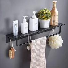 Nail Free Space Aluminum Bathroom Shelf Black Bathroom Shelves Rack with Hooks Wall Mounted Corner Multifunction Shelf F free shipping ciencia triangle black corner caddy bathroom shelf with hooks wall mounted kitchen storage with nail free glue