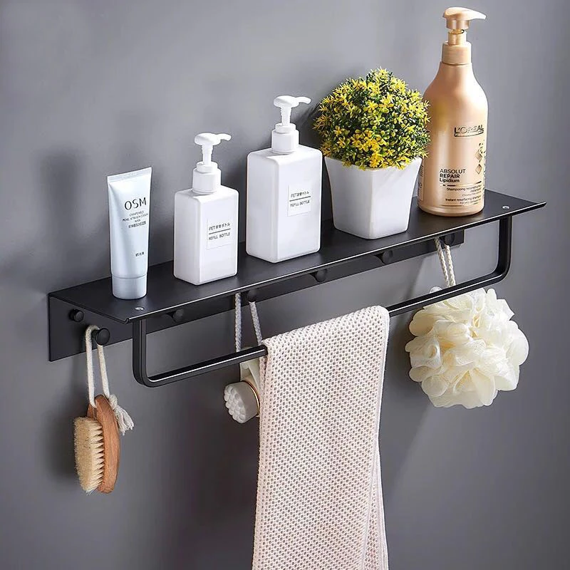 Black Bathroom Shelf with Hooks Everything Bathroom