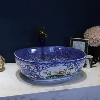 

Europe Vintage Style Art Porcelain Countertop Basin Sink Handmade Ceramic Sinks Vanities oval ceramic wash basin Bathroom sink